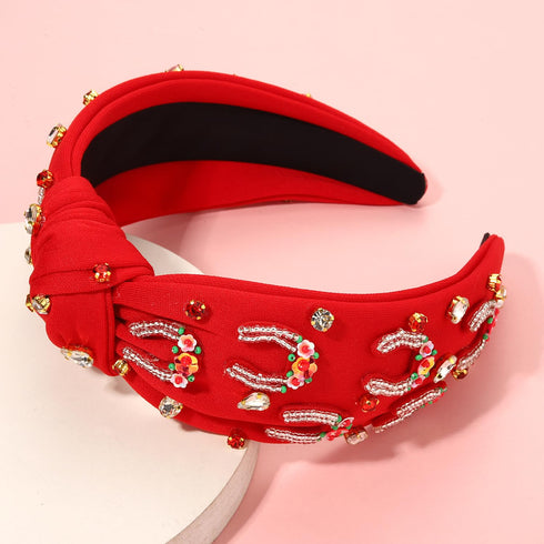 Kentucky Derby Headband for Women Beaded Horseshoe Headband Rhinestone Crystal Hairband Red Top Knot Beaded Headband Derby Horse Hair Accessories for Women (Horseshoe A)