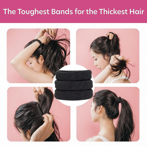 Large Non-Slip Hair Ties for Thick, Heavy or Curly Hair - 8 Pcs Seamless Women's Ponytail Scrunchies in Black