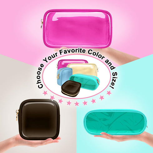 Small Clear Travel Makeup Organizer Bag for Purse, Cute Cosmetic Zipper Pouch, Transparent PVC & Nylon Waterproof