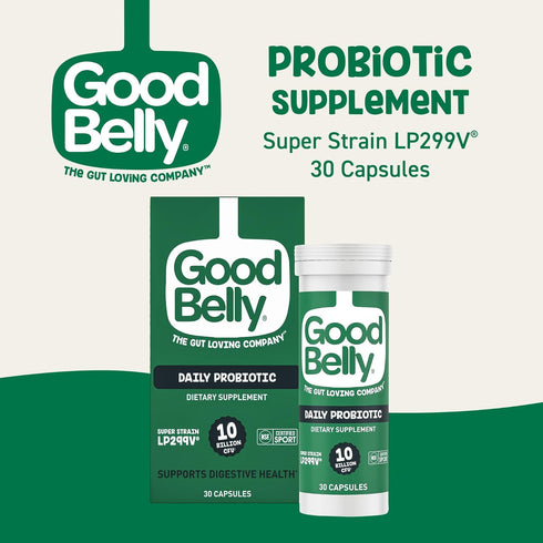 GoodBelly Probiotic Capsules for Digestive Health | Vegan Supplement with 10 Billion Live Cultures | 30 Capsules for