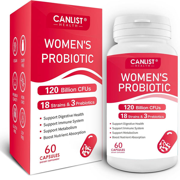 Women's Probiotics 120 Billion CFUs - 18 Strains, 3 Prebiotics & Digestive Enzymes - Non-GMO, Gluten Free
