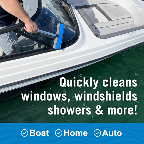 Window Squeegee with Long Handle and Scrubber for Car, Boat, RV Windows, Windshields, Shower Glass Doors, Cleaning Tool