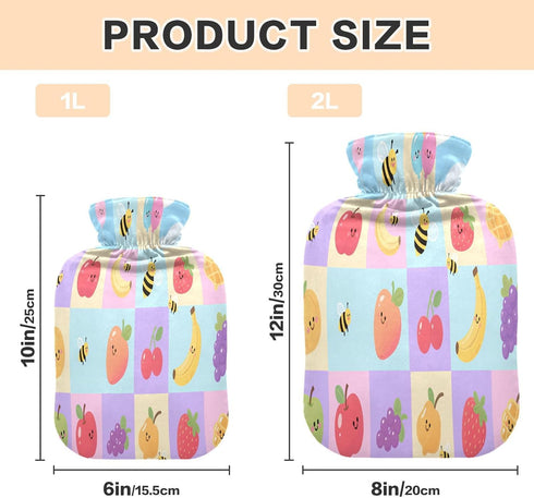 tplaotee 2L Tummy Warmer,Tummy Cartoon Fruits Bee hot Waterbottle with Soft Cover, Water Bottle Bag for Warmer,Bolsa de