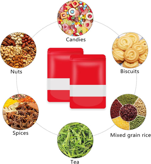 50 Pieces Smell Proof Red Resealable Matte Metallic Ziplock Bags, 6.3 * 9.4 In Stand Up Food Storage Bags with Window