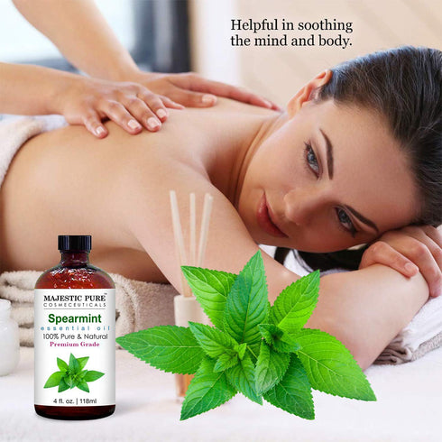MAJESTIC PURE Spearmint Essential Oil - 100% Pure and Natural, Premium Grade for Hair Care, Skin, Aromatherapy, 4 Fl Oz