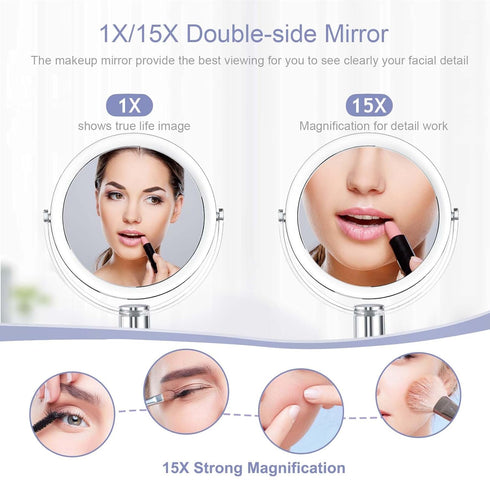 Vanity Mirror Makeup Mirror with Stand, 1X/15X Magnification Double Sided 360 Degree Swivel Magnifying Mirror, 7.4 Inch Portable Table Desk Counter top Mirror Bathroom Shaving Mirror