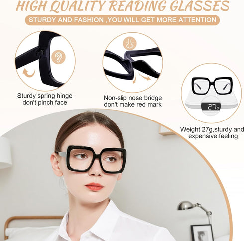 OCCI CHIARI 1.5 Reading Glasses Women Oversized Durable Reader (1.0 to 4.0) Large Frame