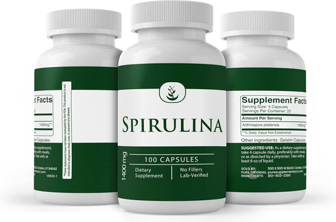PURE ORIGINAL INGREDIENTS Spirulina (100 Capsules) Rich in Phycocyanin, Pure