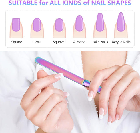 TEHAUX 2pcs Metal Nail Files, Stainless Steel Fingernail Files for Natural Nails with Storage Case (Rainbow Color)