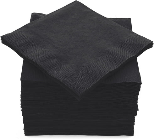 100 Pack Black Beverage Napkins, 2 Ply Big Party Pack for Wedding, Birthday, Dinner, Lunch, Cocktails (5” x 5”) by