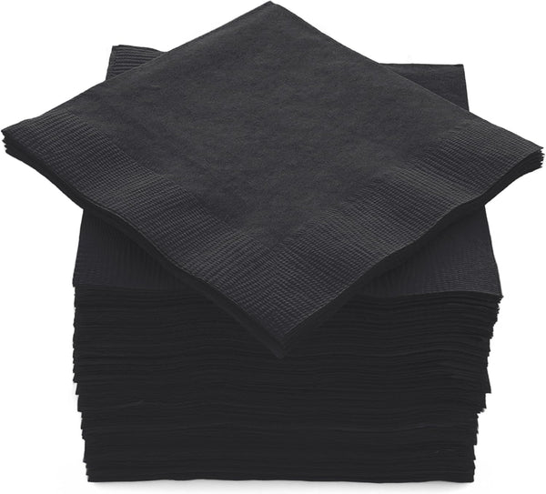 100 Pack Black Beverage Napkins, 2 Ply Big Party Pack for Wedding, Birthday, Dinner, Lunch, Cocktails (5” x 5”) by