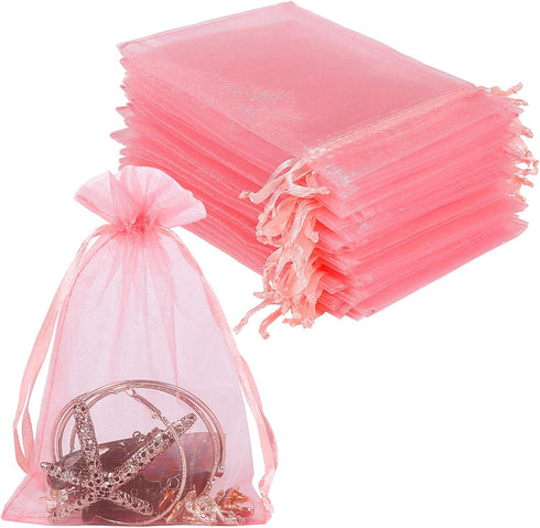 YQL 100PCS Blush Pink Organza Bags 4x6, Mesh Gift Favor Bags, Jewelry Pouches, Wedding Party Valentine Gift