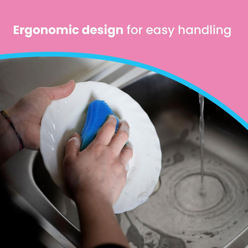 Silicone Dish Sponge - 4 Pack Double Sided Kitchen Scrubber for Dishes, Fruits & Vegetables Cleaning