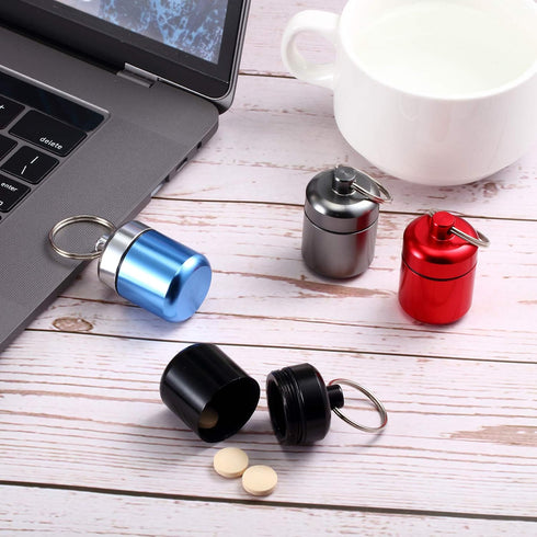 4 Pieces Keychain Pill Holder, Waterproof Aluminum Pill Case Box with Keychain for Travel, Multicolor