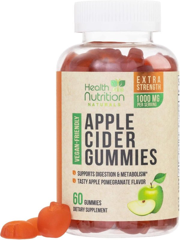 Vegan Apple Cider Vinegar Gummies, Max Strength 1000mg, 60 Gummies | ACV Supplement for Adults, Supports Digestion