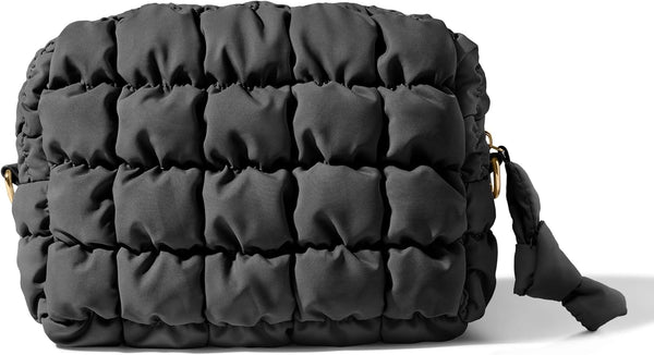 Quilted Makeup Bag, Travel Toiletry Bag for Women, Cute Black Puffer Makeup Organizer