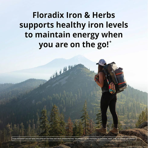 Floradix Iron Tablets - Energy Support Supplement for Men & Women - Natural Iron with B Vitamins & Vitamin C, 120