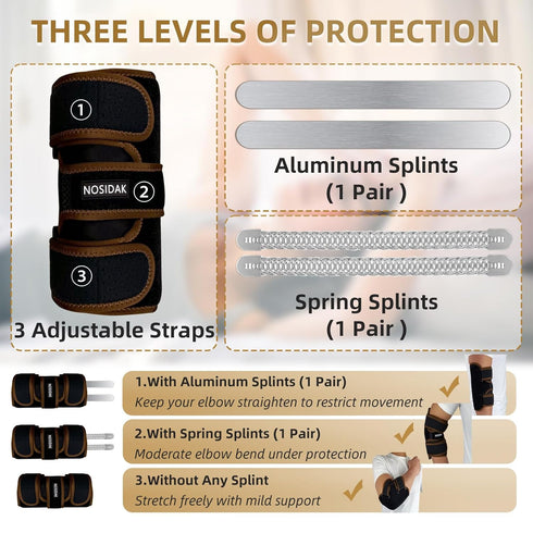 Copper Elbow Brace - Cubital Tunnel Elbow Brace, Ulnar Nerve Brace, Elbow Splint for Sleeping with 4 Removable Metal