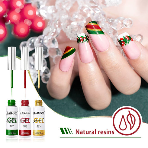 RARJSM Painting Drawing Liner Pen Gel Nail Polish Set, Silver Gold Glitter Dark Green Red White Nail Art Kit