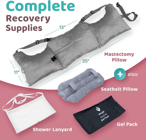 Pack, Zomaple Mastectomy Recovery Pillow with Strap, Gel Seat Belt Cover & Shower Lanyard Post-Op Essentials, Breast
