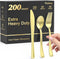 200 Count Heavy Duty Gold Plastic Silverware Set, 100 Forks, 50 Spoons, 50 Knives, BPA-Free Disposable