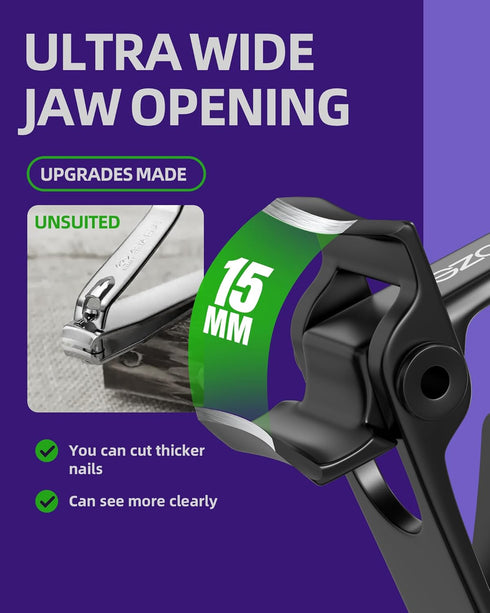 SZQHT Ultra Wide Jaw Opening Nail Clippers Set, Heavy Duty Stainless Steel Toenail Clippers for Seniors, Men & Women