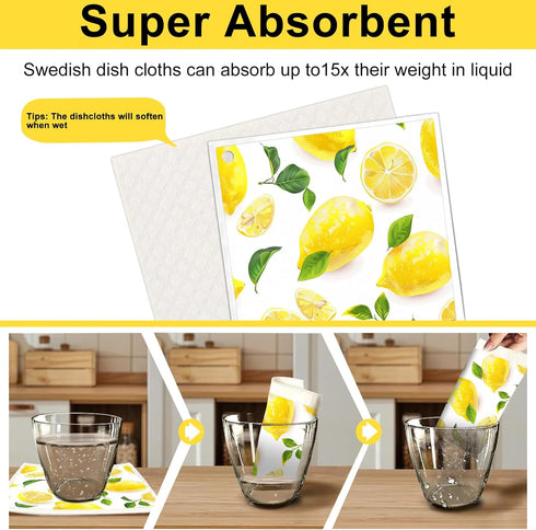 6 Pack Swedish Dishcloths for Kitchen, Reusable Absorbent Cellulose Cleaning Sponge Cloths, Biodegradable