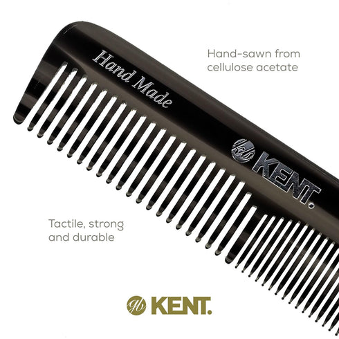 Kent OT Black Graphite Pocket Comb - Handmade Fine and Wide Tooth Hair Comb for Men, Women, Kids