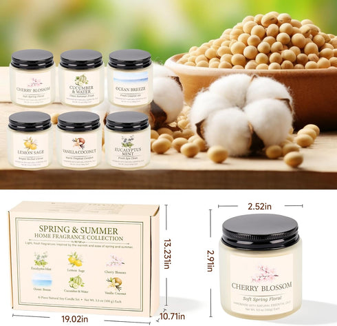 Summer Set, 6 Pack Set 21 oz Spring Scented Candles Soy Candles for Home, Candle Gift - Gifts for Women Mother's Day