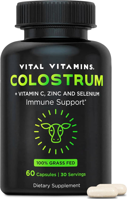 Vital Vitamins Colostrum Supplement - Grass-Fed Bovine from First Milking - 60 Capsules - 30% IgG Immunoglobulins