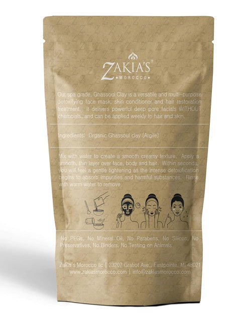 Zakia's Morocco Moroccan Rhassoul Clay Mask - Organic Natural Facial and Body Clay Mask - 1 lb