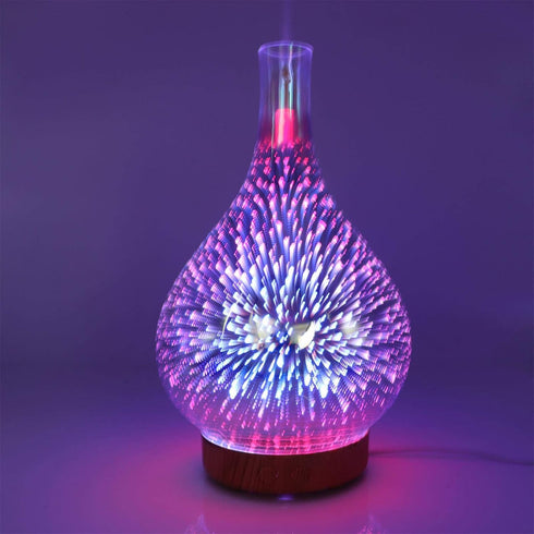 SMGZC 3D 7 Firework Glass Essential Oil Aroma Diffuser Ultrasonic Aromatherapy Humidifier Aromatherapy Lamp- Color
