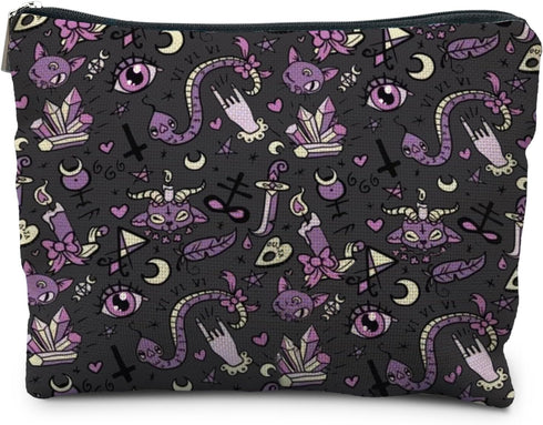 Purple and Black Halloween Makeup Bag, Witchy Gifts for Women, Goth Gothic Makeup Bag for Halloween
