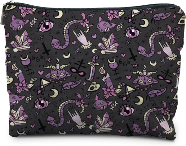 Purple and Black Halloween Makeup Bag, Witchy Gifts for Women, Goth Gothic Makeup Bag for Halloween