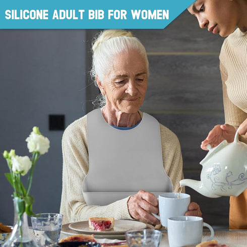 Waterproof Adjustable Silicone Bib for Adults - Washable with Crumb Catcher