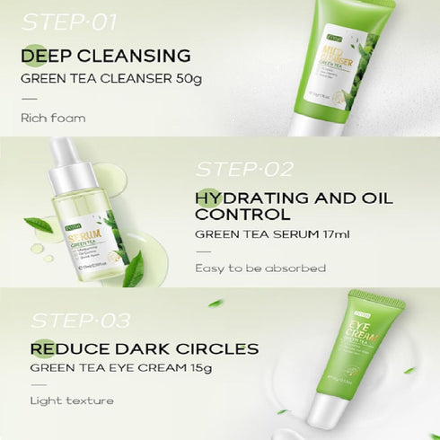 Green Tea Skincare Set, 19-In-1 Gift Set with Natural Extracts, Cleanser, Face Serum, Cream, Eye Cream & Facial Mask