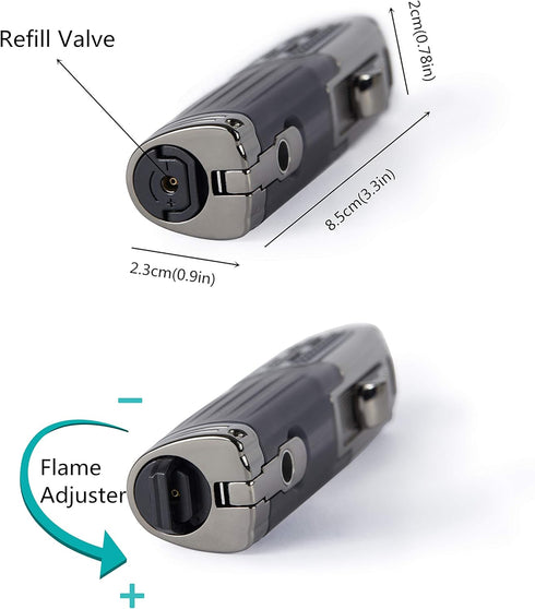Cigar Lighter Triple Jet Flame Torch, Refillable Butane Lighter with Cigar Punch, 2 Pack, Charcoal