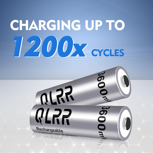 QLRR 8 Pack 1.5V 3600mWh 1200x Rechargeable Lithium AA Batteries with Fast Charger High Capacity AA Batteries Constant