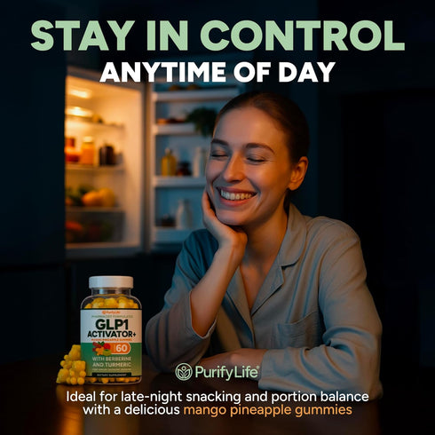 Purify Life GLP-1 Gummies Support Sugar-Free Appetite & Craving Control Supplement with Berberine, Cinnamon, Turmeric