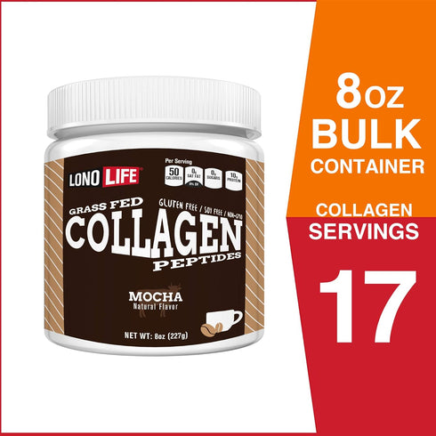 LonoLife Mocha Collagen Peptides with 10g Protein, Paleo and Keto Friendly, 8-Ounce Bulk Container