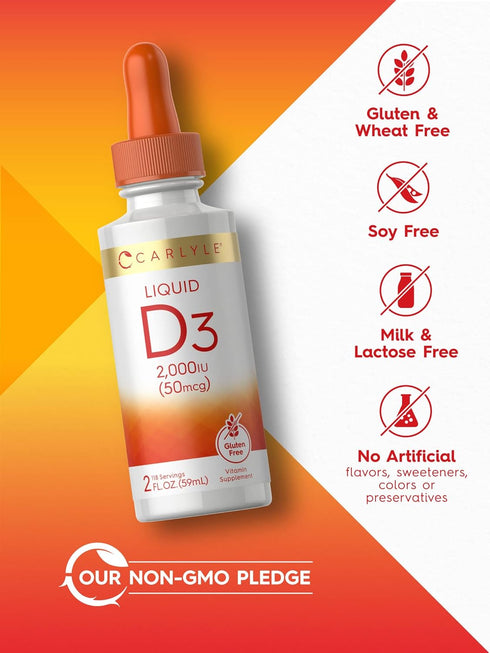 Carlyle Liquid Vitamin D3 2000 IU | 2 oz | Vegetarian, Non-GMO, Gluten Free Formula | Vitamin D Liquid Drops