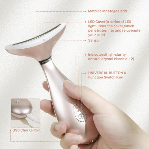 Lily Neck Face Massager, 3-in-1 Skin Rejuvenation Beauty Massager, Lifting and Tightening Tool, Rose Gold