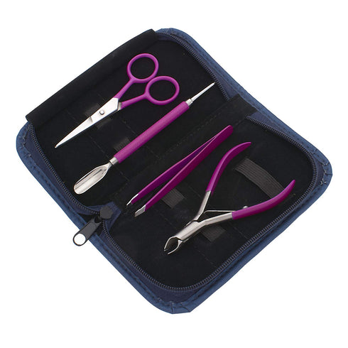 SURGICAL ONLINE Professional Manicure Set - 7pc Stainless Steel Nail Care Clippers Kit in Neon Pink