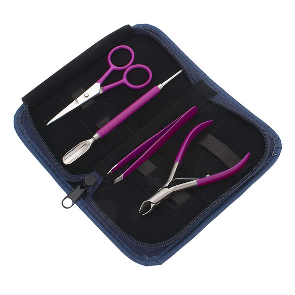 SURGICAL ONLINE Professional Manicure Set - 7pc Stainless Steel Nail Care Clippers Kit in Neon Pink