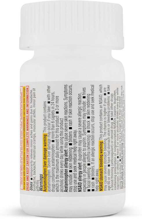 TIME-CAP LABS, INC. Dual Action, Acetaminophen 250mg & Ibuprofen 125 mg, Pain Reliever, 72 Count