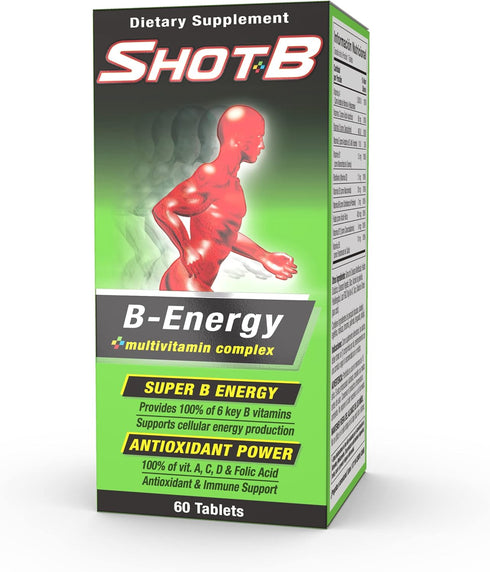 Shot B Energy Multivitamin Supplement, Green Tablet, 60 Count