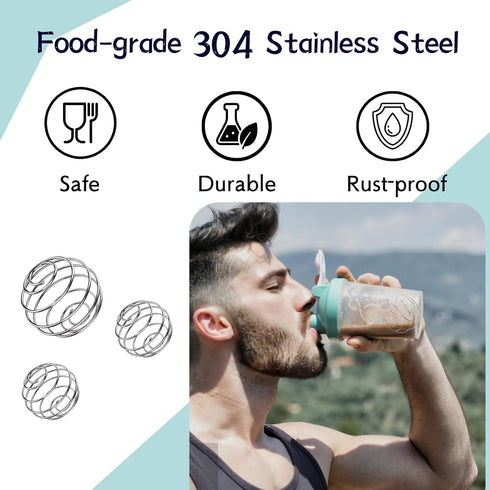 KASBEE 304 1.2in 1.9in, Pack 3 Shaker Balls, Stainless Steel Wire Mixer Balls for Shaker Cups Protein Whisk