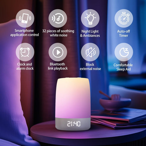 PLJVOYK 32 Teen Sound Machine White Noise Machine with Soothing Sounds, Bluetooth Speaker Alarm Clocks for Bedrooms