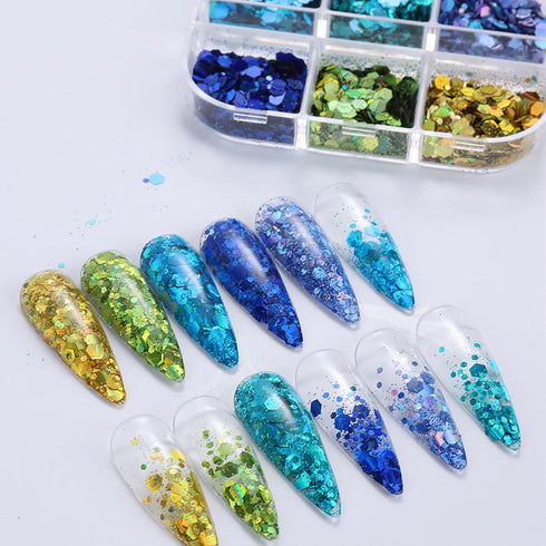 Laser Nail Art Sequins, 3D Irregular Multi-Shaped Glitter Flakes for Manicure Decoration, Nail Art Supplies Kit