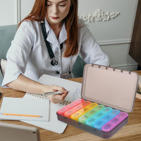 MALUGOGO Weekly Large Capacity Detachable Pill Organizer Case, Multi-Grid Sealed Moisture-Proof Medicine Box for Travel